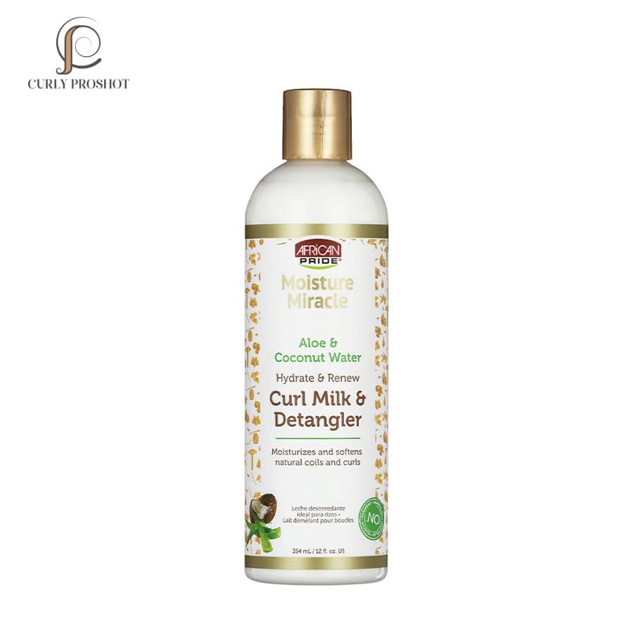 شیر موی فر و نرم‌کننده بدون آبکشی آفریکن پراید مدل Moisture Miracle Curl Milk & Detangler حجم 355 میلی‌لیت