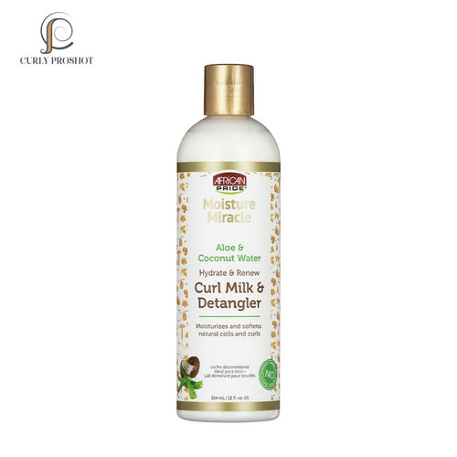شیر موی فر و نرمکننده بدون آبکشی آفریکن پراید مدل Moisture Miracle Curl Milk & Detangler حجم 355 میلیلیت