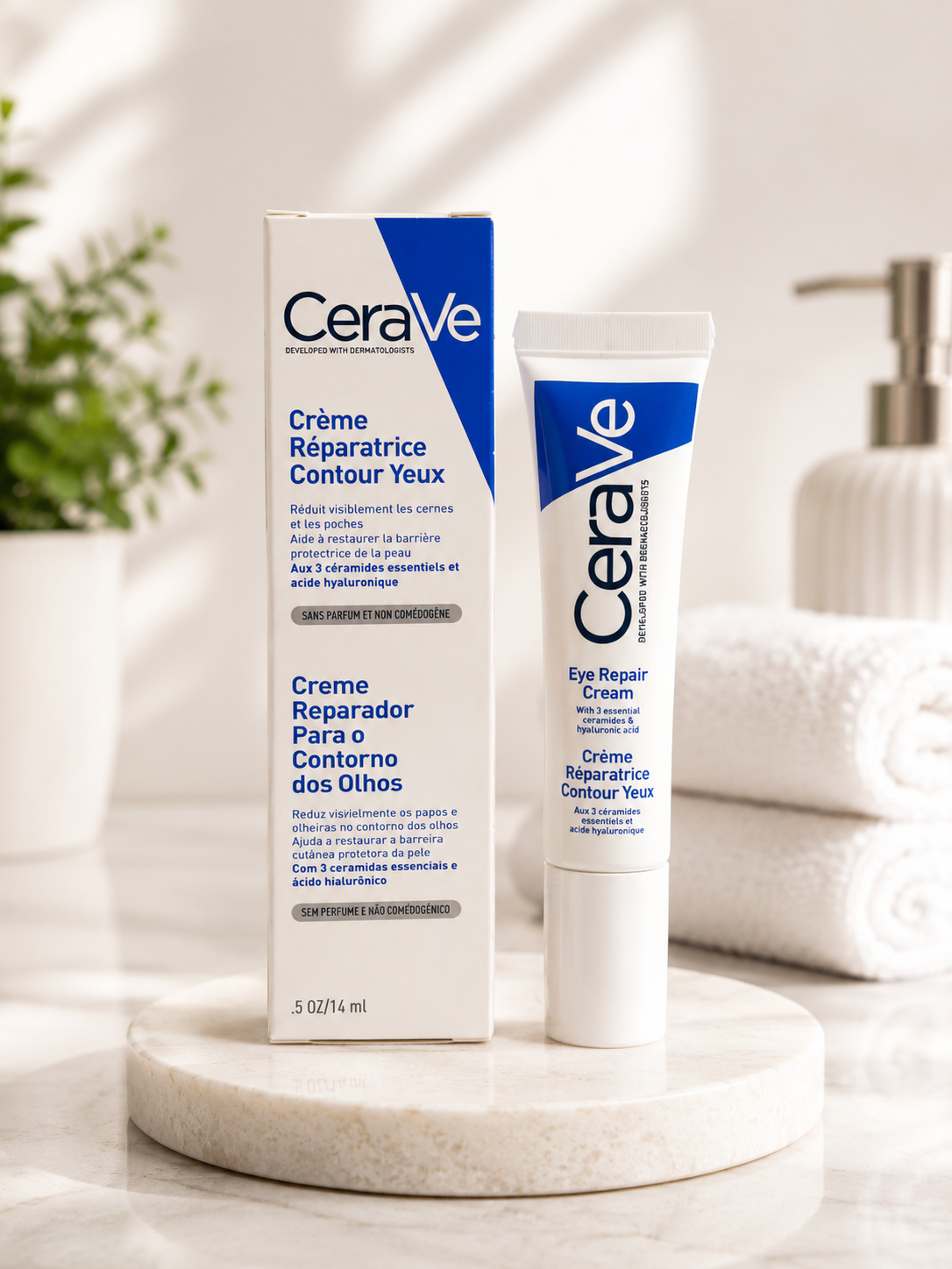 کرم دور چشم ترمیم‌کننده سراوی (CeraVe Eye Repair Cream)  کرم دور چشم CeraVe Eye Repair Cream یک محصول تخصصی برای آبرسانی، ترمیم و مراقبت از پوست حساس اطراف چشم است. این کرم با بهره‌گیری از ۳ سرامید ضروری، هیالورونیک اسید و کمپلکس دریایی و گیاهی به تقویت سد دفاعی پوست کمک کرده و ظاهر تیرگی، پف و خشکی دور چشم را به مرور کاهش می‌دهد.  فرمولاسیون سبک و زودجذب این محصول بدون ایجاد حس چربی، رطوبت مورد نیاز پوست را در طول روز حفظ کرده و برای استفاده روزانه، حتی برای پوست‌های حساس، ایده‌آل است