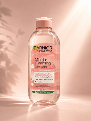 میسلار واتر گارنیر SkinActive مدل Rose Water All-in-1 مناسب پوستهای حساس و کدر حجم 400 میلیلیتر